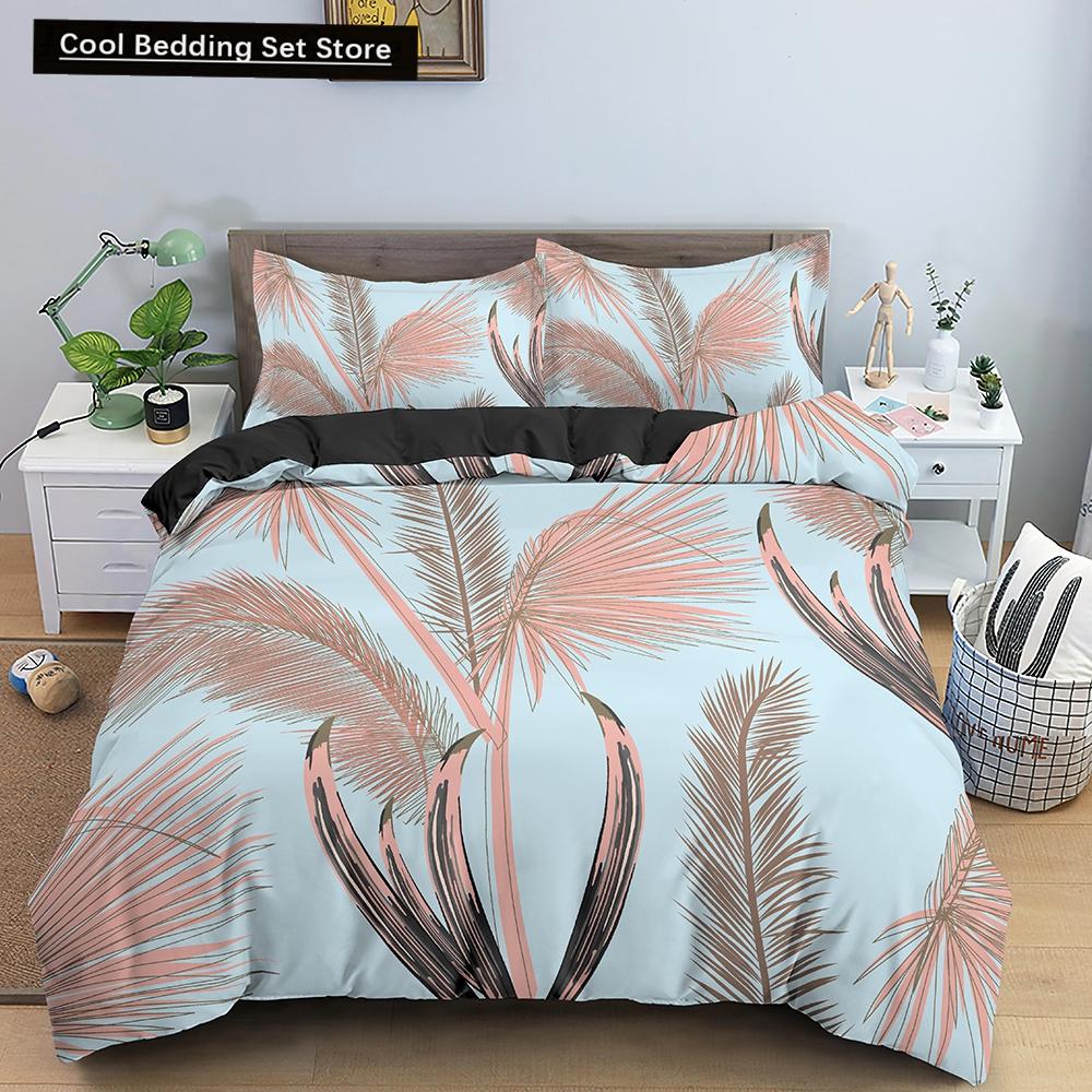 Boho Federn Bettbezug Queen King Size Bunt Vogel Feder Bettwäsche Set Tropische Blätter Polyester 3tlg
