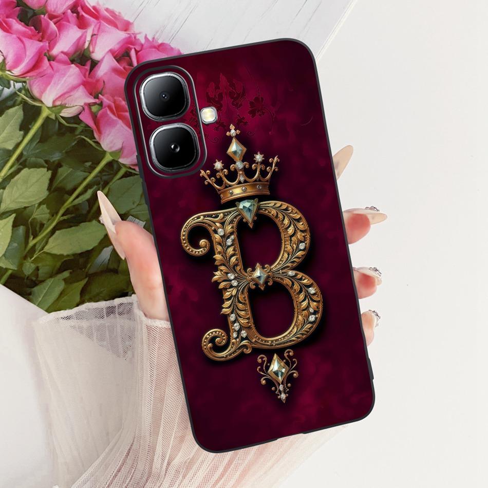 For Infinix Smart 20 X6840 X6840B Royal Crown Initial Letter Phone Case For Infinix Smart20 Black Silicon Soft Covers Bumpers