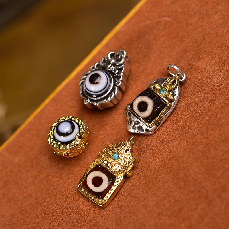 Perline Distanziatrici Agate Dzi in Rame Bianco Tibetano Ciondolo per DIY Wenwan Gioielli Buddisti