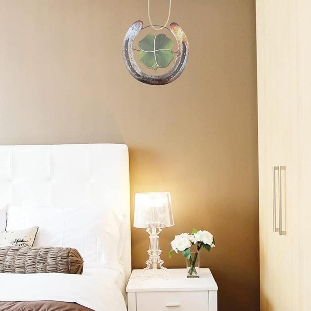 Metal Wall Hanging Pendant Four Leaf Clover Horseshoe Wall Decoration St. Patricks Day Shamrock Hallway Wall Ornaments