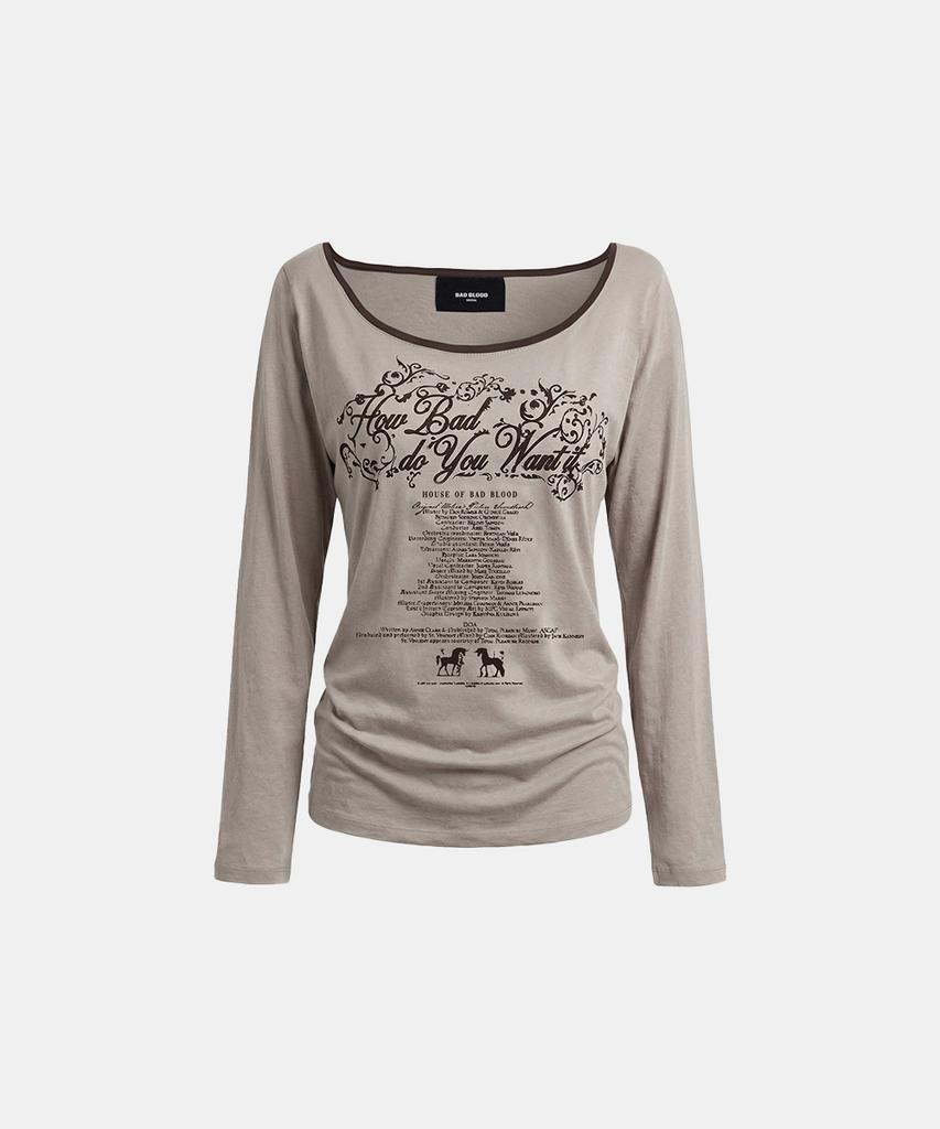 BADBLOOD Script Graphic Ringer Loose-Fit T-Shirt - Beige