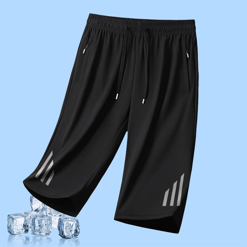 Ice Silk 7-inch Pants for Men In Summer, Thin, Loose, Casual, Straight Leg, Youth, Breathable, Quick Drying Shorts, Men's Sports Pants