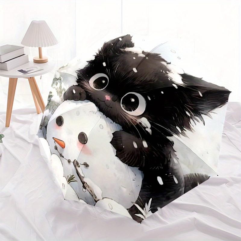 1pc Snowman & Cute Cat Fully Automatic Folding Portable Umbrella, 8 Iron Frames, Three-Fold Design, Suitable for All Seasons, Suitable for Outdoo