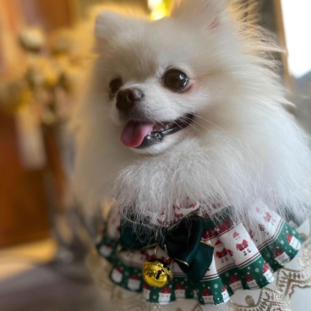 Christmas Cat Dog Drool Bib Lace Saliva Towel Adjustable Pet Costume Accessories