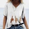 T-shirt d'été pour femme, imprimé animal, décontracté, manches courtes, lapin, col en V, surdimensionné, vêtements à la mode