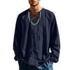 Men Causal Shirt Lace-up V Neck Loose Fit Long Sleeves Shirt Vintage Ethnic Boho Spring Fall Breathable Cotton Men Sweatshirt Top