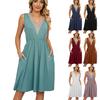 Spring/Summer Solid Color V-Neck Lace Patchwork Sleeveless Pocket Waist Dresses