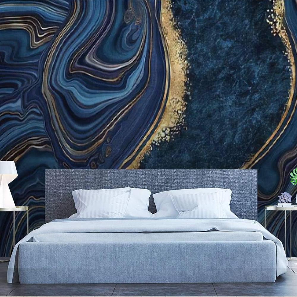 Tapete Abstraktes blaues Marmor-Wandgemälde Goldene Marmor-Tapete Schlafzimmer Wohnzimmer Wandgemälde Heimdekoration