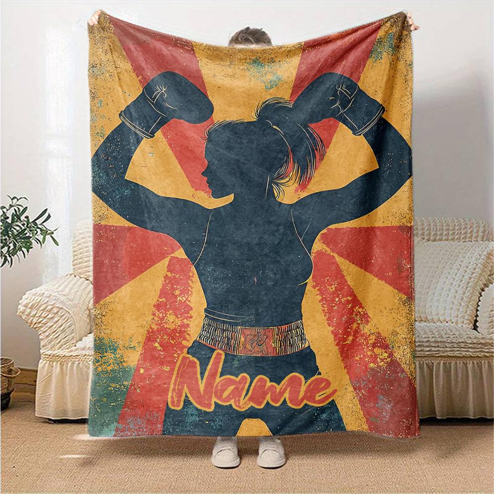 Custom Name Boxing Theme Printed Blanket - Perfect for Couch, Bed, Travel & Outdoor Use | Machine Washable, Cozy & Durable.