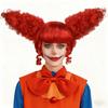 Red Curly Wig with Bangs - Valentine's Day Clown Party Wig for Women, Synthetic Hair for Romantic Fun Events/Cosplay