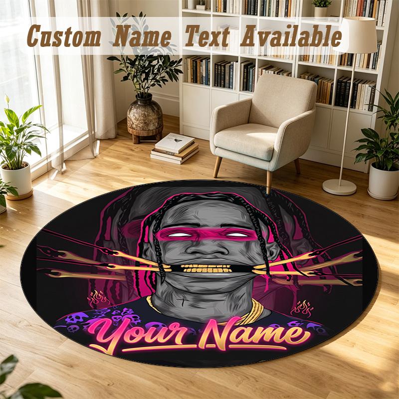 Rond Vloerkleed Gepersonaliseerde NaamTravis Scott Patroon Antislip Tapijt Huis Vloer Decoratie