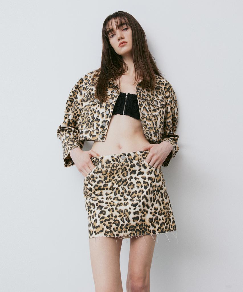 Bedermi Leopard Denim Mini Skirt