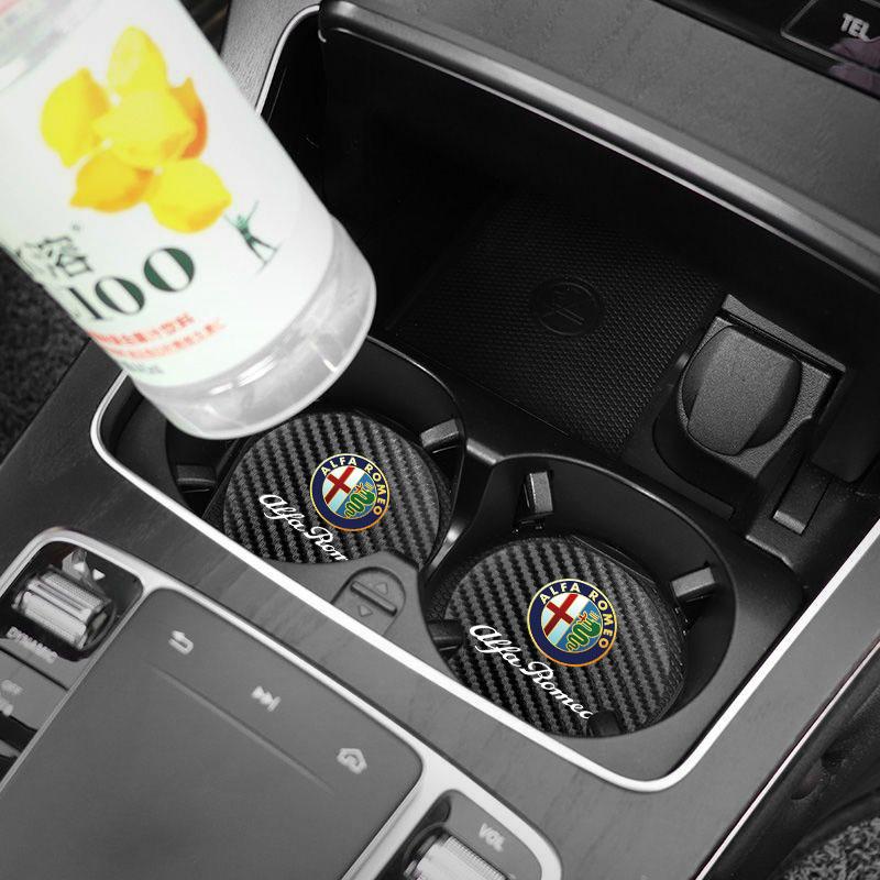 DKZHC1 2Pcs Leather Coaster Anti-noise Water Cup Pad Cushion For Alfa Romeo Giulia Stelvio Giulietta 156 159 147 Mito Tonale Brera Dis