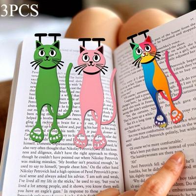 3PCS 2D Acrylic Cat Bookmark, Durable Colored Cat Page Mark, Suitable for Readers and Cat Lovers, Dual-use for Office and Study
