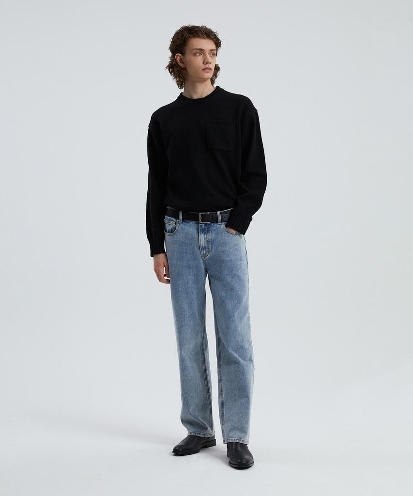 KNITTED Cashmere Wool Pocket Round Knit Black