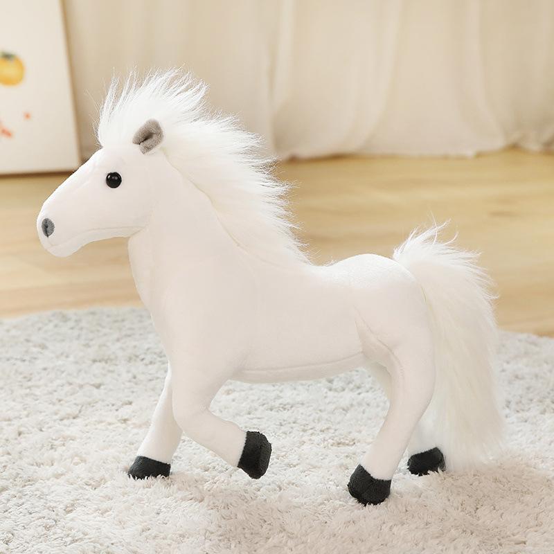 Plush Horse Stuffed Toy Realistic Soft Simulation Horse Doll White Black Brown Golden For Kids Boys Girls Birthday Holiday Gifts