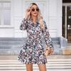 Women's Autumn/winter Printed Button-up Long-sleeved Dress
