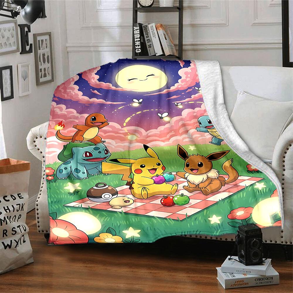 1pc Pokémon Blanket Lightweight Flannel Blanket Throw Blanket For Sofa, Bed, Travel, Camping, Livingroom, Office, Couch