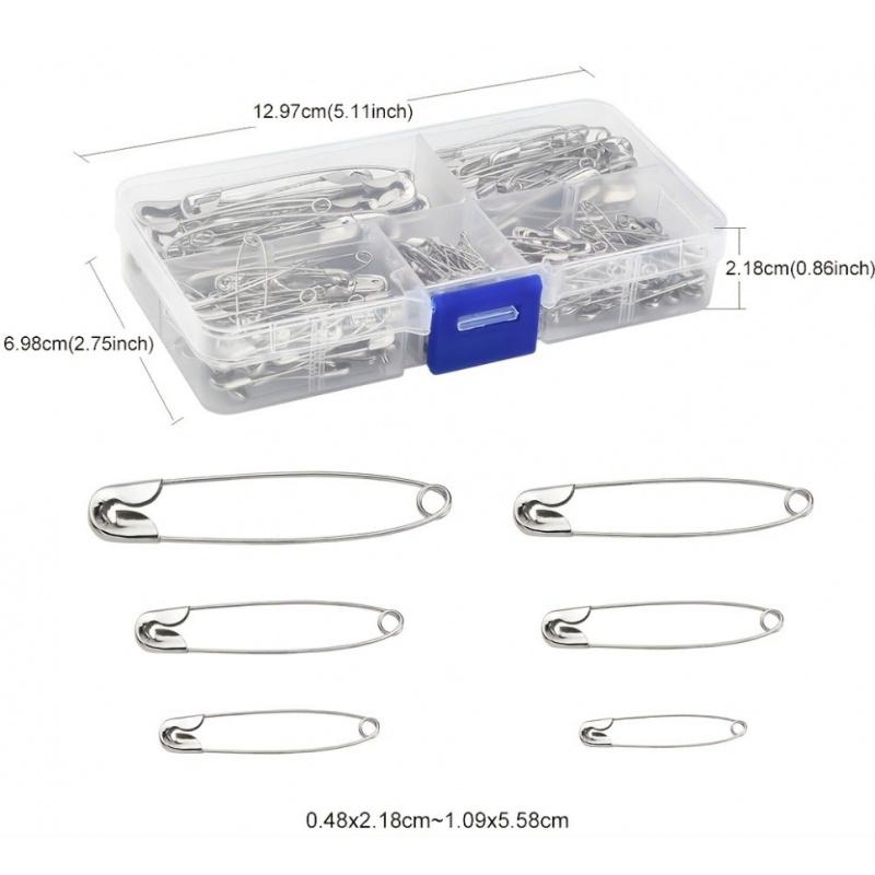 220Pcs Safety Pin, Different Sizes To Meet a Variety of Needs, Silver Safety Pin, Sharp Clothes Safety Pin, Sewing Kit