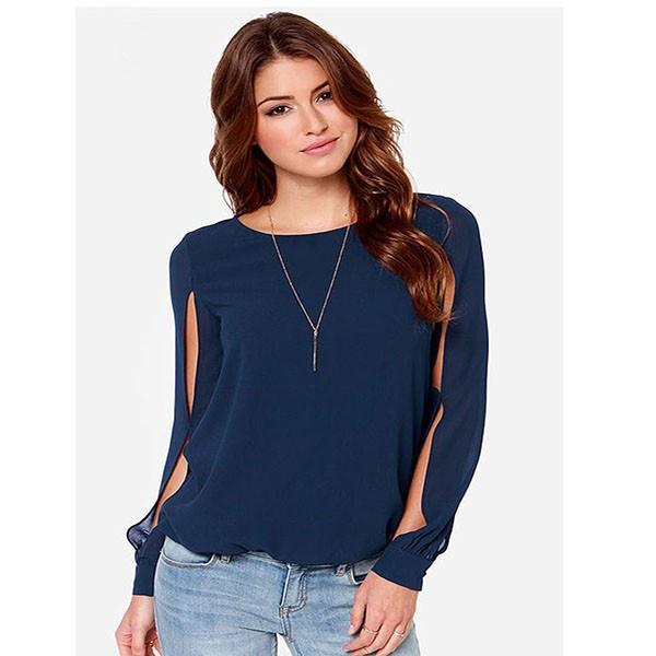 Hochwertige Damen Langarm Cold Shoulder Mode Lockere Hemd-Tops in lebendigen Farben
