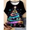 T-shirt de Noël pour femme Haut Festif Col Rond Chemise Vêtement Festif Impression Joyeuse T-shirt à Manches Courtes