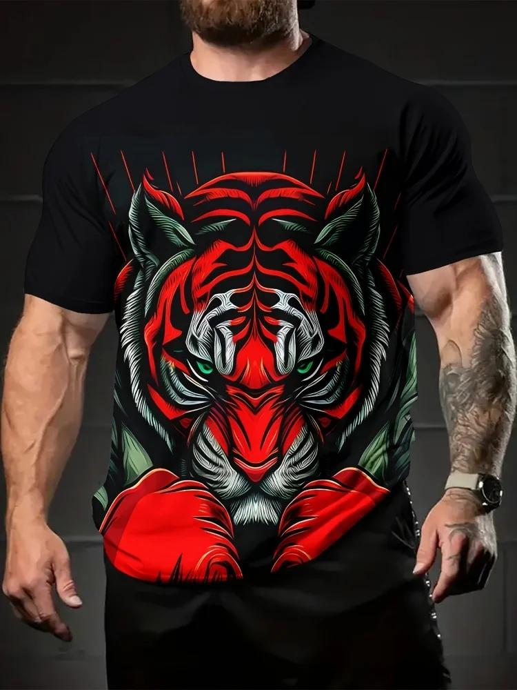 Summer Daily Casual Men's Short-sleeved Top New Outdoor Sports Men's Loose T-shirt Urban Street 3D Lion Print Men's T-shirt