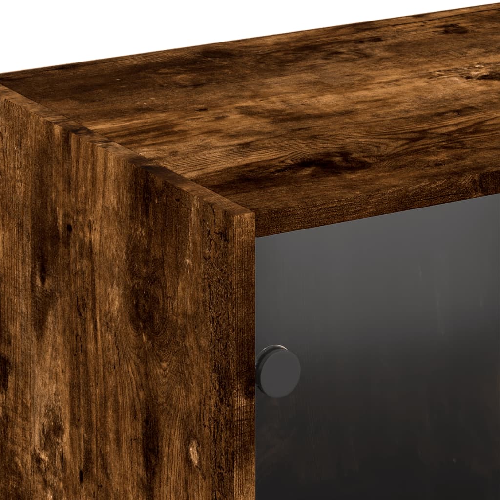 Bookshelf with Doors Smoked Oak Finish 204 X 37 X 75 Cm Engineered Wood