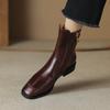 Fashion 2025 New Autumn Women Boots Square Toe Low Heel Women Shoes Genuine Leather Retro Brown Ankle Boots Block Retro Leather Boots