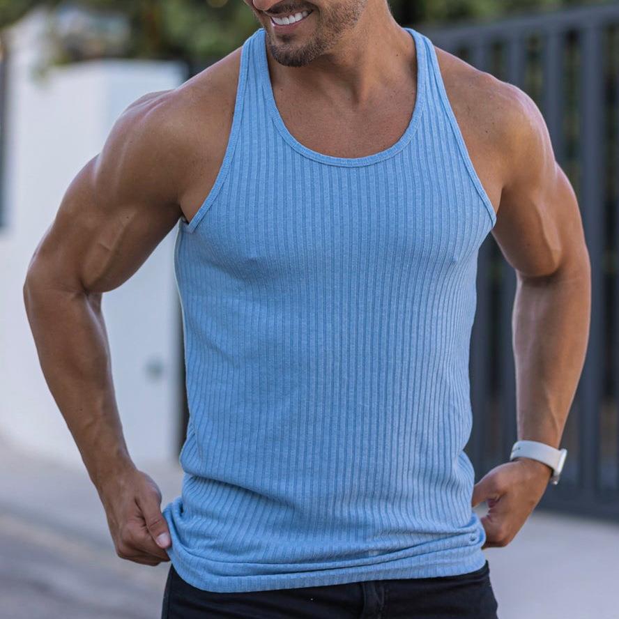 Men's Knitted Solid Color Fitness, Sports, Slimming, Home Versatile Leisure Tank Top