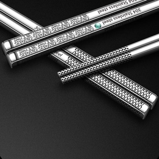 5 Pairs Stainless Steel Chopsticks Set Non-slip Reusable Engraved Patterns Metal Chopsticks for Cooking Eating Outdoor