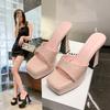 Fashion 13CM Super High Heels Shoes Ladies Tweed Cloth Slippers Platform Sandals Women Wedges Open Toe Nightclub Slides Beach Flipflops