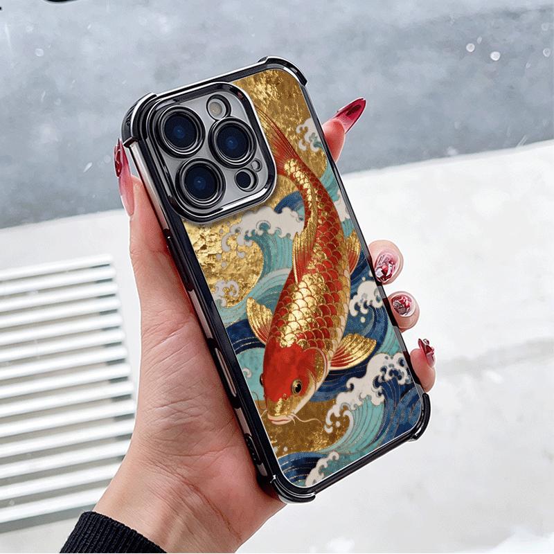 Golden Carp Lucky Koi Plating Phone Case For Xiaomi Poco X5 X6 X7 X8 Pro Max F8 Ultra F7 M8 M7 M5S Redmi 15C 15 14C 13C 13 X3 12