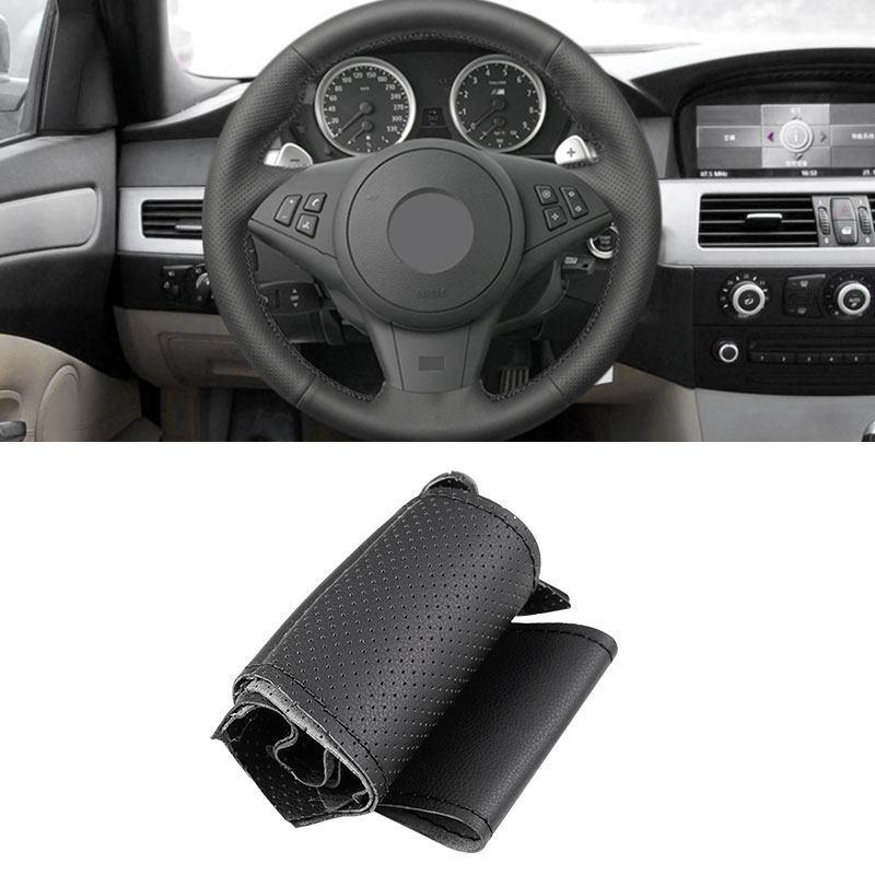 For BMW E60 E61 Touring 530d 545i 550i E63 Coupe E64 630i 650i 2003-2010 Car Accessories Steering Wheel Cover Leather Trim Black