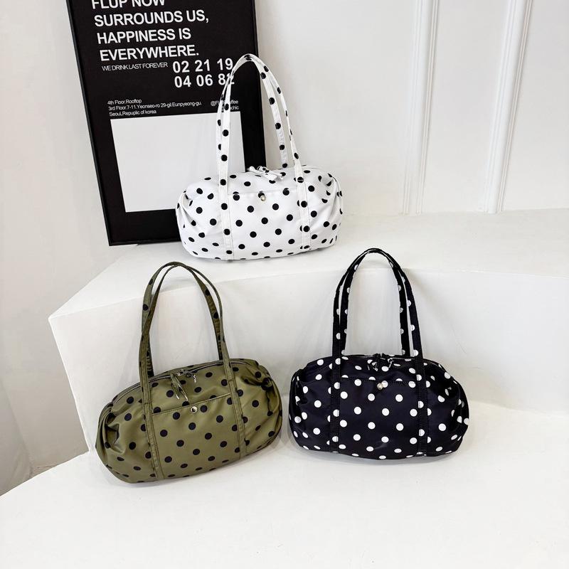 Yogodlns Eenvoudige Stippen Tote Bag Lichtgewicht Nylon Handtas Dames Casual Werk Schoudertas Grote Capaciteit Sport Opvouwbare Opbergtas