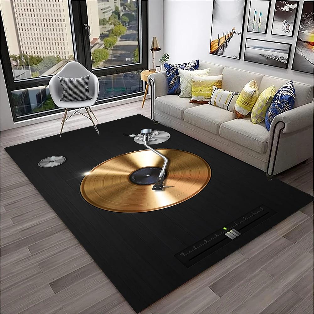3D Retro Vinylskiva Musikkonst Matta för Hem Vardagsrum Sovrum Soffa Dörrmatta Dekor, Lekmatta för Barn Halkfri Golvmatta