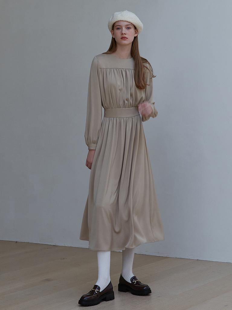 Eight Days A Week Shirred Long Dress Beige Ad215
