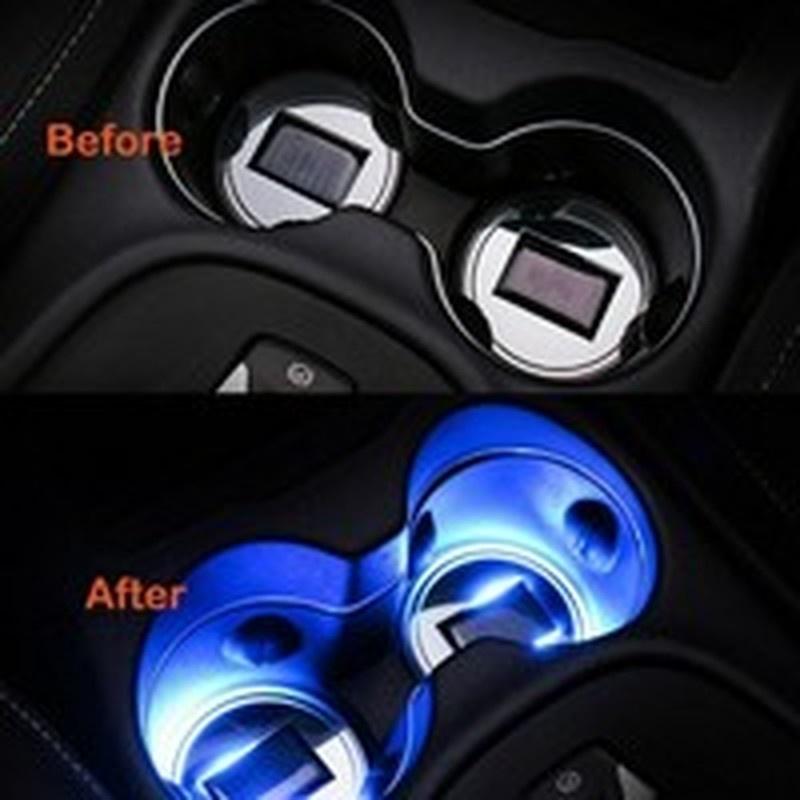 Car LED Solar Light Cup Holder Automotive Interior USB Colorful Atmosphere Lights Lamp Drink Holder Anti-Slip Mat Auto Products