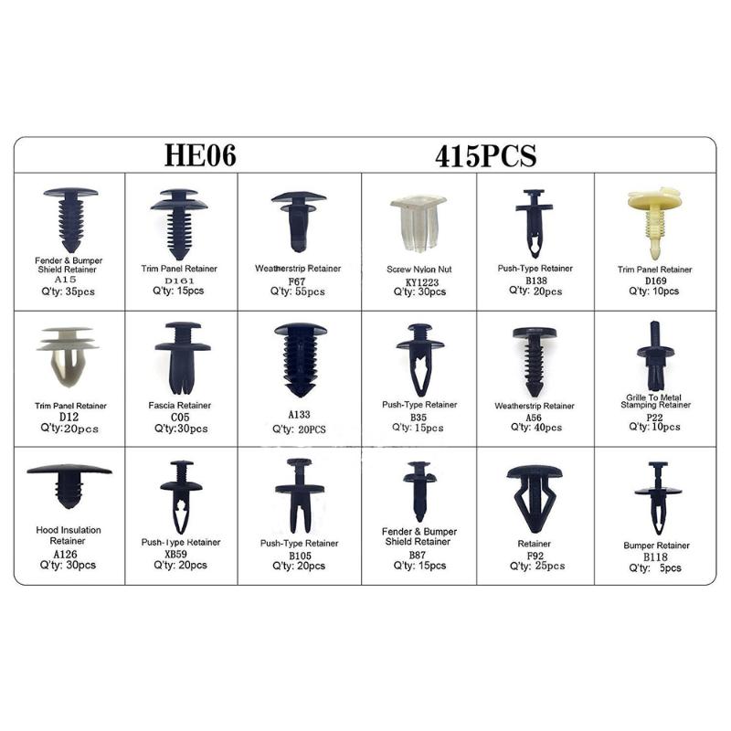 18 Dimensiuni 415 buc. Clip de fixare auto Kit de fixare a ușii Agrafe pentru panou de ornamente pentru Ford Chrysler Toyota Camry Honda Nissan Mazda