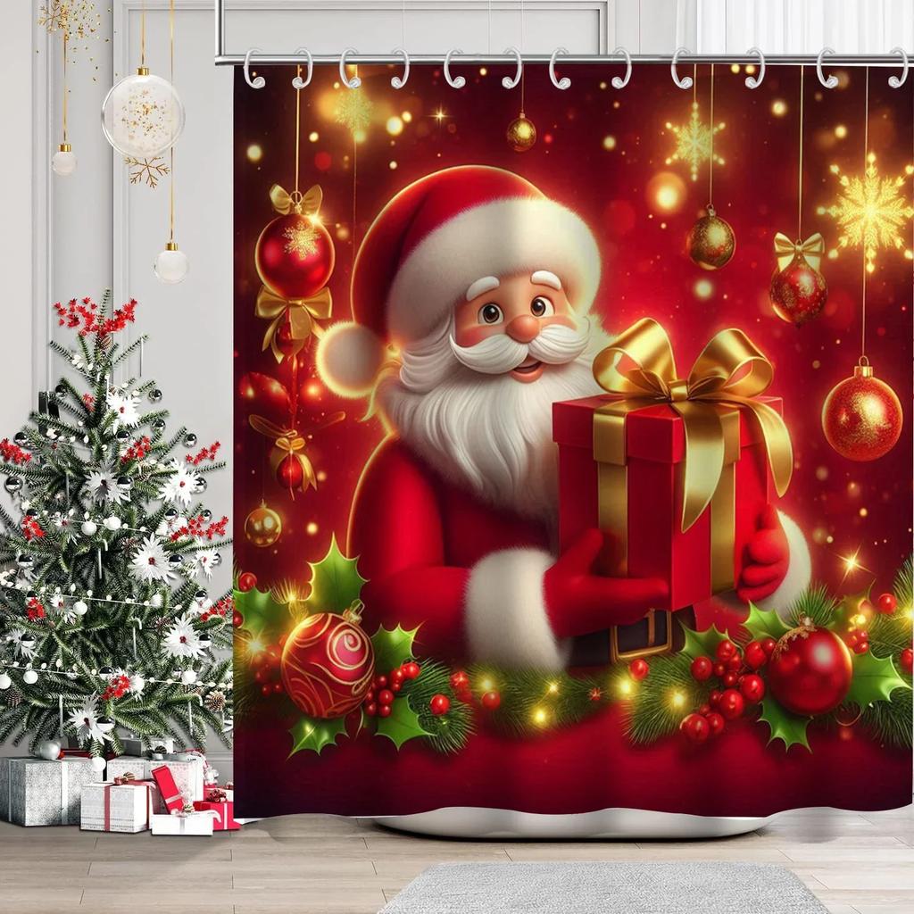 Christmas Festival decorations Santa Claus Pattern Bathroom Shower Curtain With 12 Hooks Home bathroom decor and accessories