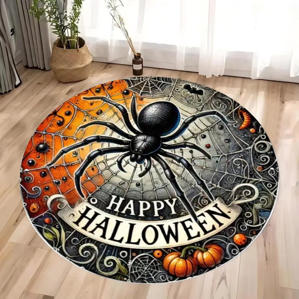 Halloween-Thema Runder Teppich Niedlicher Geist Kürbis Wohnzimmerteppich Weich Wohnzimmer Schlafzimmer Spielzimmer Arbeitszimmer Matten