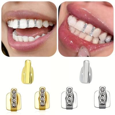 3Pcs New Hollow Hip Hop Tooth Grillz Shiny Zircon Rhinestone Teeth Caps Tooth Jewelry Cosplay Party