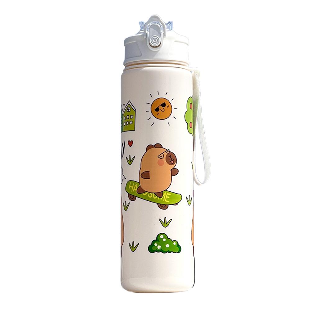 800/700ml Capybara Sport Waterfles met Rietje & Handvat Reis Waterbeker Grote Capaciteit Kawaii Waterfles voor Fitness Sport