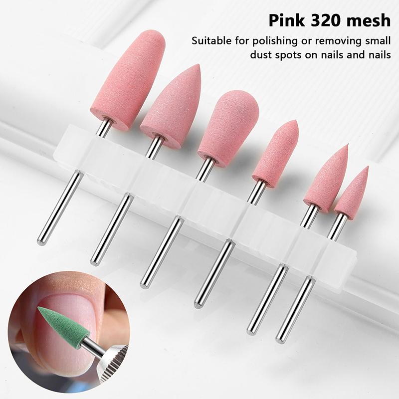 6Pcs/set Cuspidal Head Rubber&Silicon Carbide Nail Buffer Electric Manicure Machine Nail Drill Nail Bit Accessories Tools
