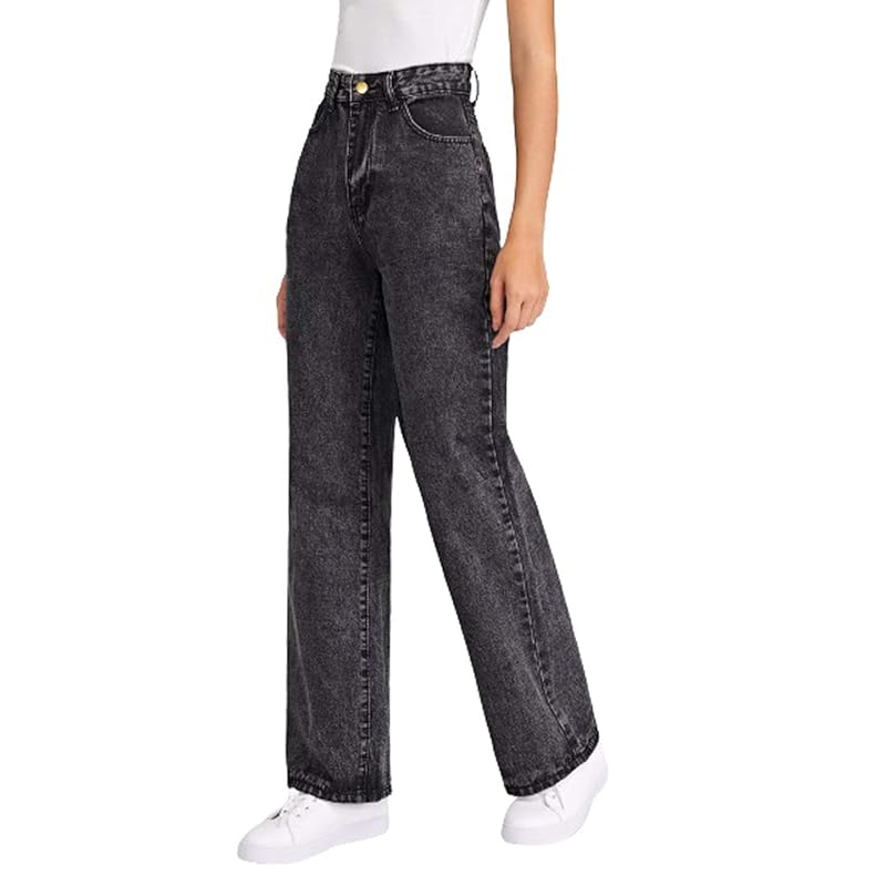 KOTTY Womens High Rise Cotton Lycra Jeans(AW_Black,30) Relaxed