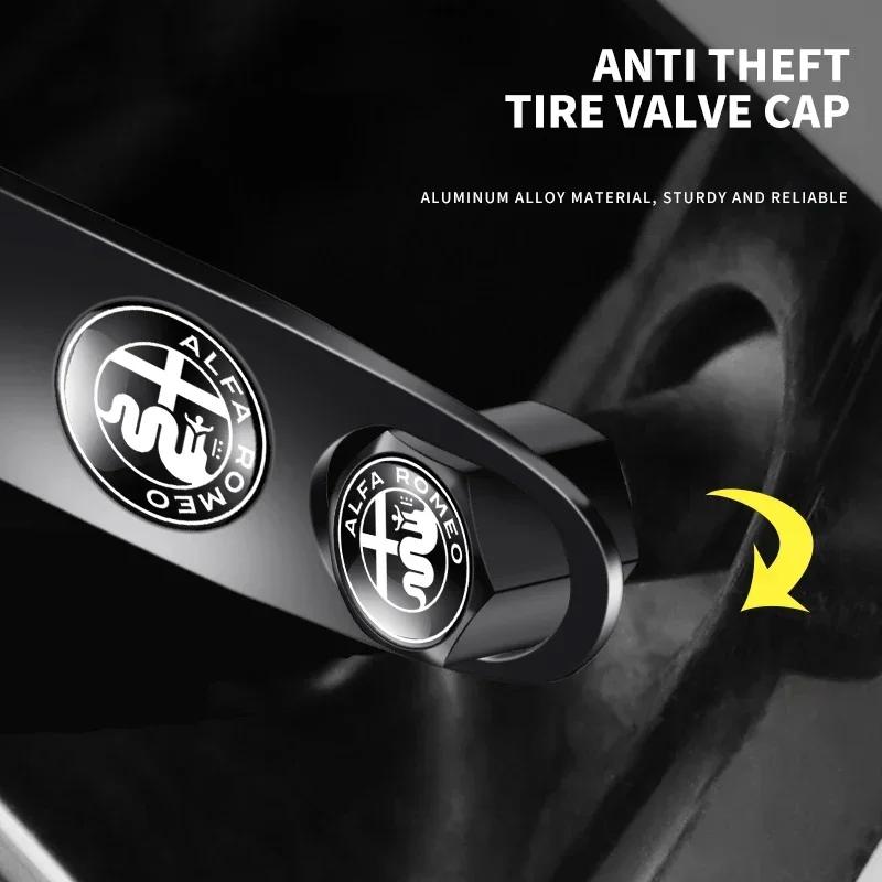Car Accessories Metal Wheel Tire Valve Caps With Wrench Keychain For Alfa Romeo Giulietta GT 159 147 156 Brera Giulia Stelvio