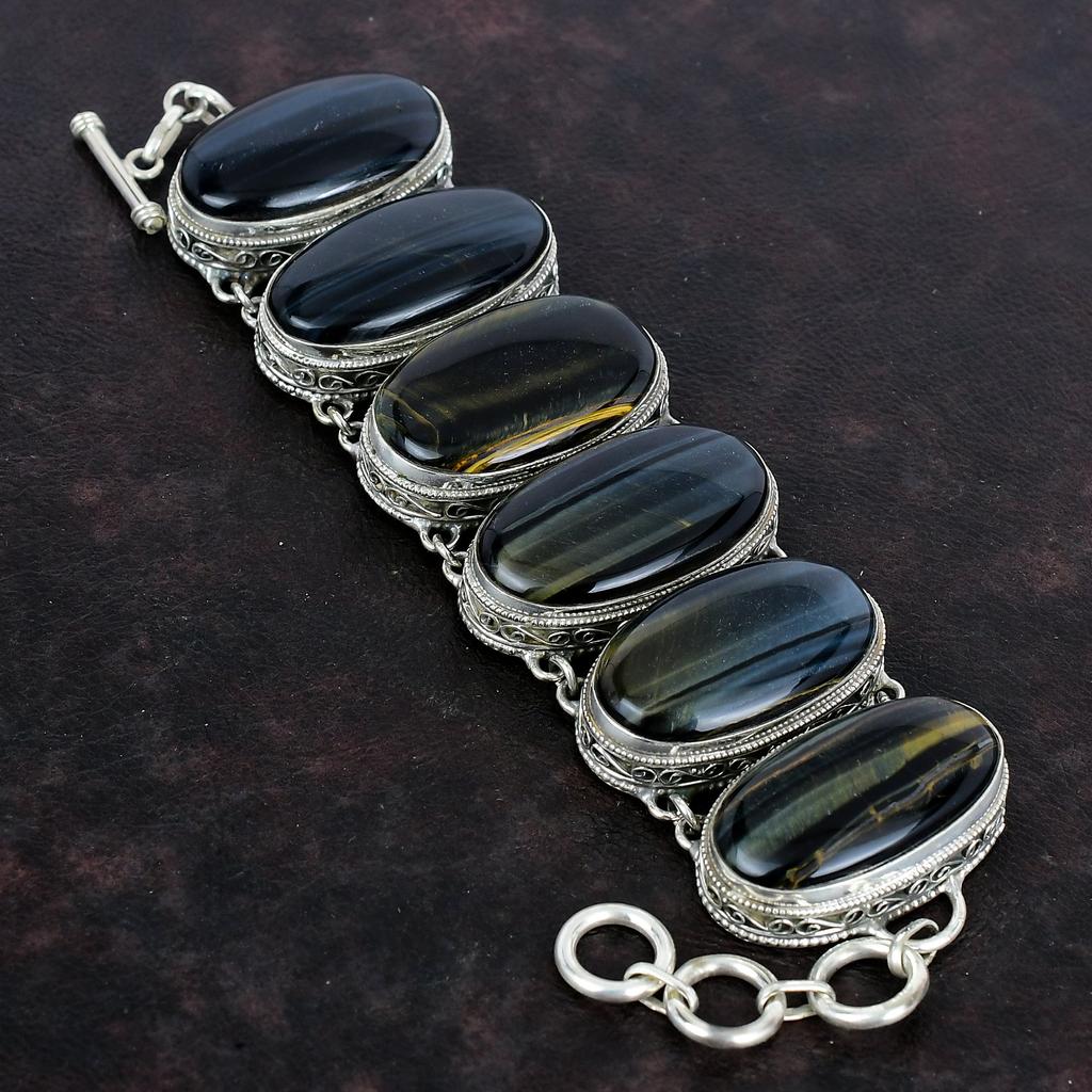 Pietersite Gemstone Bracelet Handmade Vintage Bracelet Unique Jewelry 925 Sterling Silver Bracelet Adjustable Chain Bracelet Engagement Gift