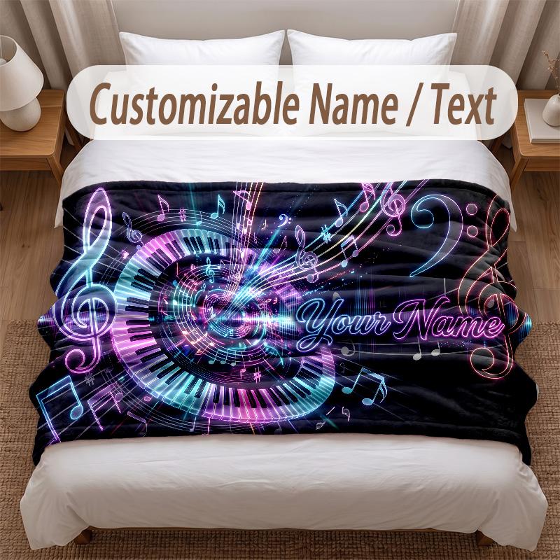 Music General Theme Soft Blanket Personalized Custom Name Text Print Warm Blanket Home Sofa Bedroom Decor