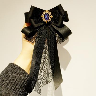 Black Memorial Black Ribbon Bowknot Brooch Polyester Vintage Crystal Rhinestones Jewelry Bowtie Neckline Decoration Pin