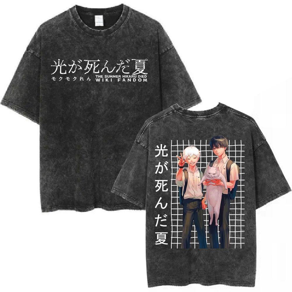 Vintage Washed The Summer Hikaru Died TShirt Hikaru Anime Graphic Men Women Fashion Harajuku Tshirts Cotton Casual T Shirts