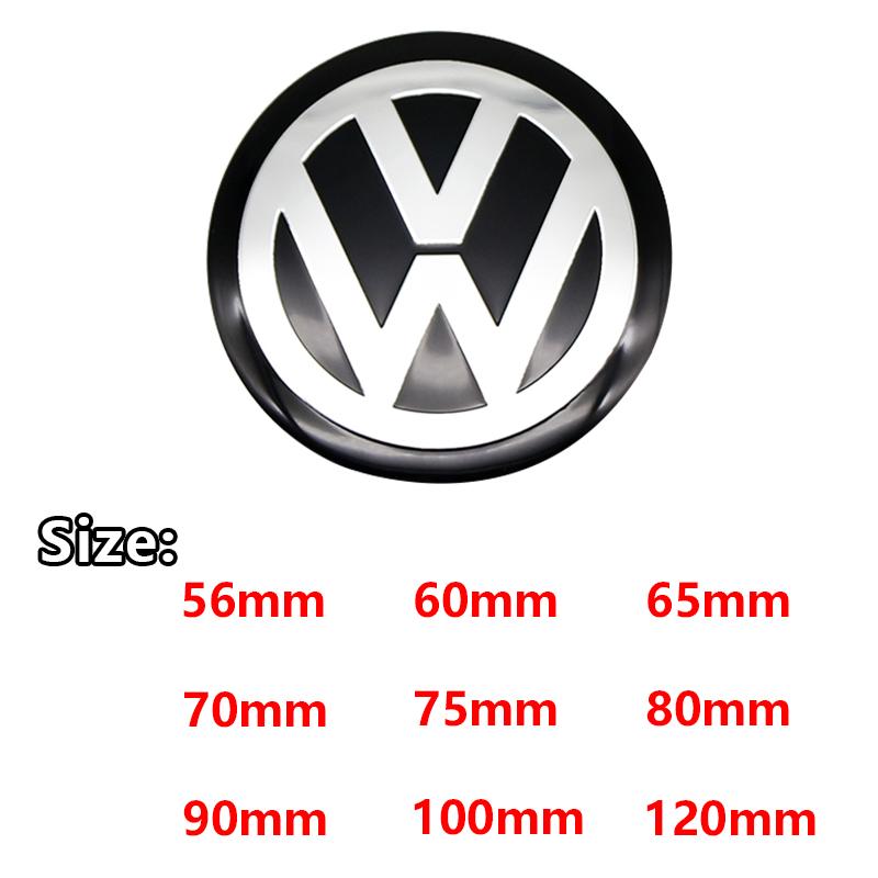 4 Piezas 56/60/65/70/75/80/90/100/120mm Pegatinas 3D para Ruedas de Coche Tapacubos Central Insignia Emblema Calcomanía Para VW Polo Passat GTI Golf 4 5 6 7